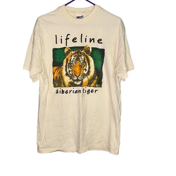 Vintage Hanes Beefy T Lifeline Siberian Tiger T-Shirt Large - Picture 1 of 6